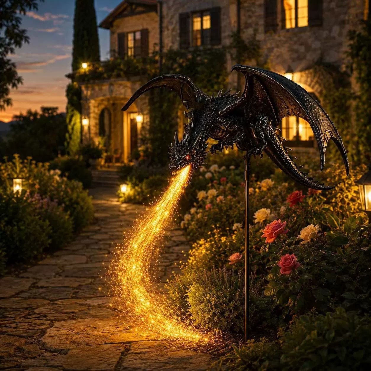 Outdoor Lighting Pathway - Solar-Drachen-Feuer-Gartenleuchte, solarbetriebene Drachenfigur-Flammenleuchten für Rasen und